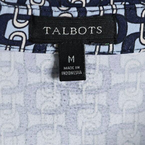 TALBOTS Navy Light Blue White Chain Pattern 3/4 Sleeves Button Down Top - Sz Med - Picture 6 of 10